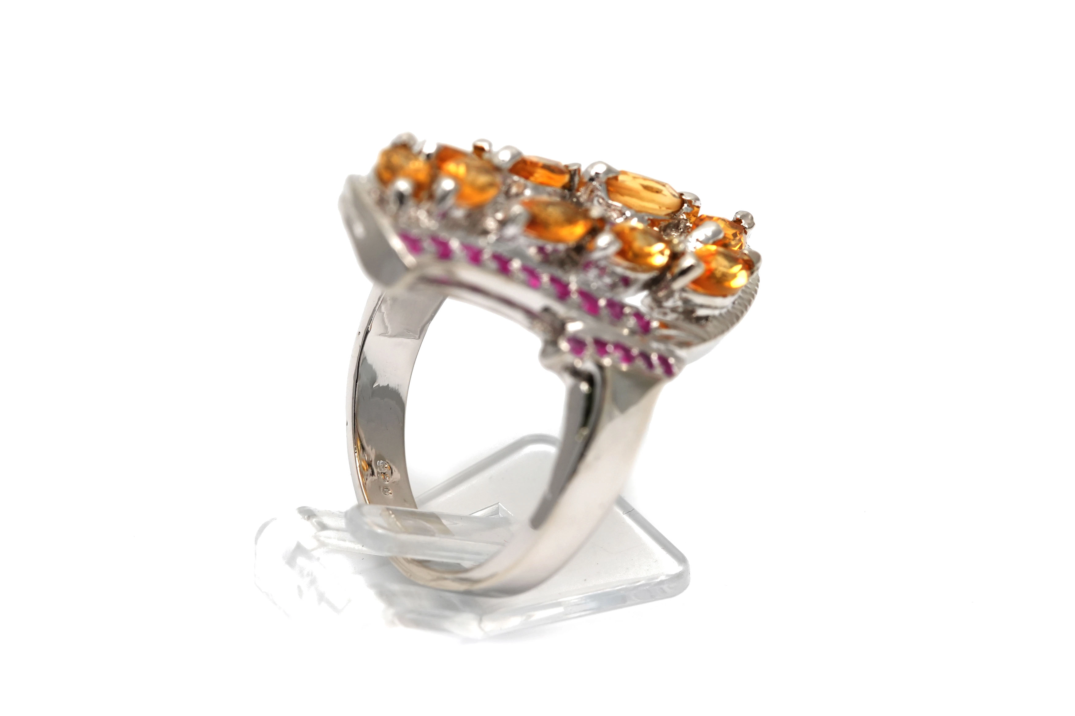 Bague contemporaine en argent 925 sertie de citrine et de rubis - - 5