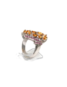 Bague contemporaine en argent 925 sertie de citrine et de rubis - - 5