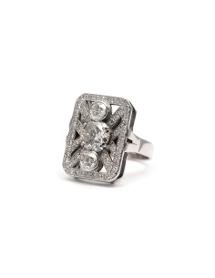 Bague contemporaine (style Art Déco) en or blanc 18 carats sertie de diamants taille "brillant" (+-3.20ct) - - 2