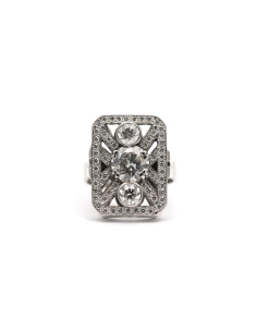 Bague contemporaine (style Art Déco) en or blanc 18 carats sertie de diamants taille "brillant" (+-3.20ct) - - 1