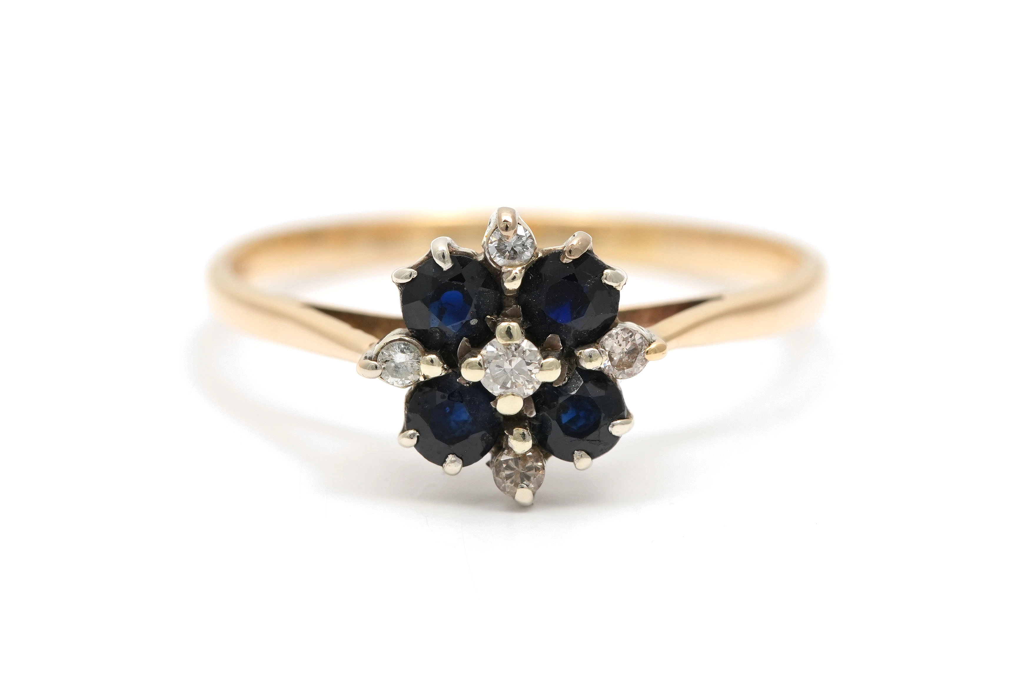 Bague contemporaine en or jaune 9 carats sertie de saphirs et de diamants taille "brillant" (+-0.12ct) - - 1