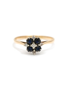 Bague contemporaine en or jaune 9 carats sertie de saphirs et de diamants taille "brillant" (+-0.12ct) - - 1