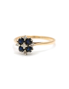 Bague contemporaine en or jaune 9 carats sertie de saphirs et de diamants taille "brillant" (+-0.12ct) - - 2