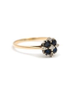 Bague contemporaine en or jaune 9 carats sertie de saphirs et de diamants taille "brillant" (+-0.12ct) - - 7