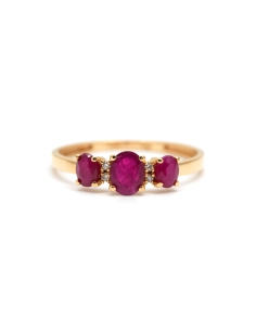 Bague contemporaine en or jaune 18 carats sertie de rubis et de diamants taille "brillant" (+-0.028ct) - - 1
