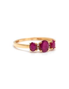 Bague contemporaine en or jaune 18 carats sertie de rubis et de diamants taille "brillant" (+-0.028ct) - - 6
