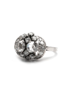 Bague Art Déco en or blanc 18 carats sertie de diamants taille "rose" - - 2