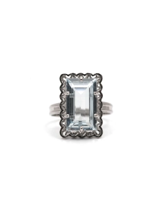 Bague Art Déco en or blanc 18 carats sertie d'une aigue marine - - 1