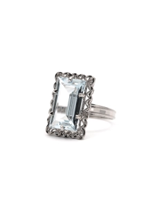 Bague Art Déco en or blanc 18 carats sertie d'une aigue marine - - 2