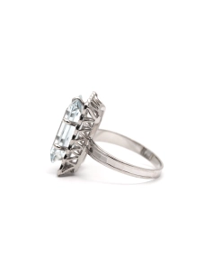 Bague Art Déco en or blanc 18 carats sertie d'une aigue marine - - 3