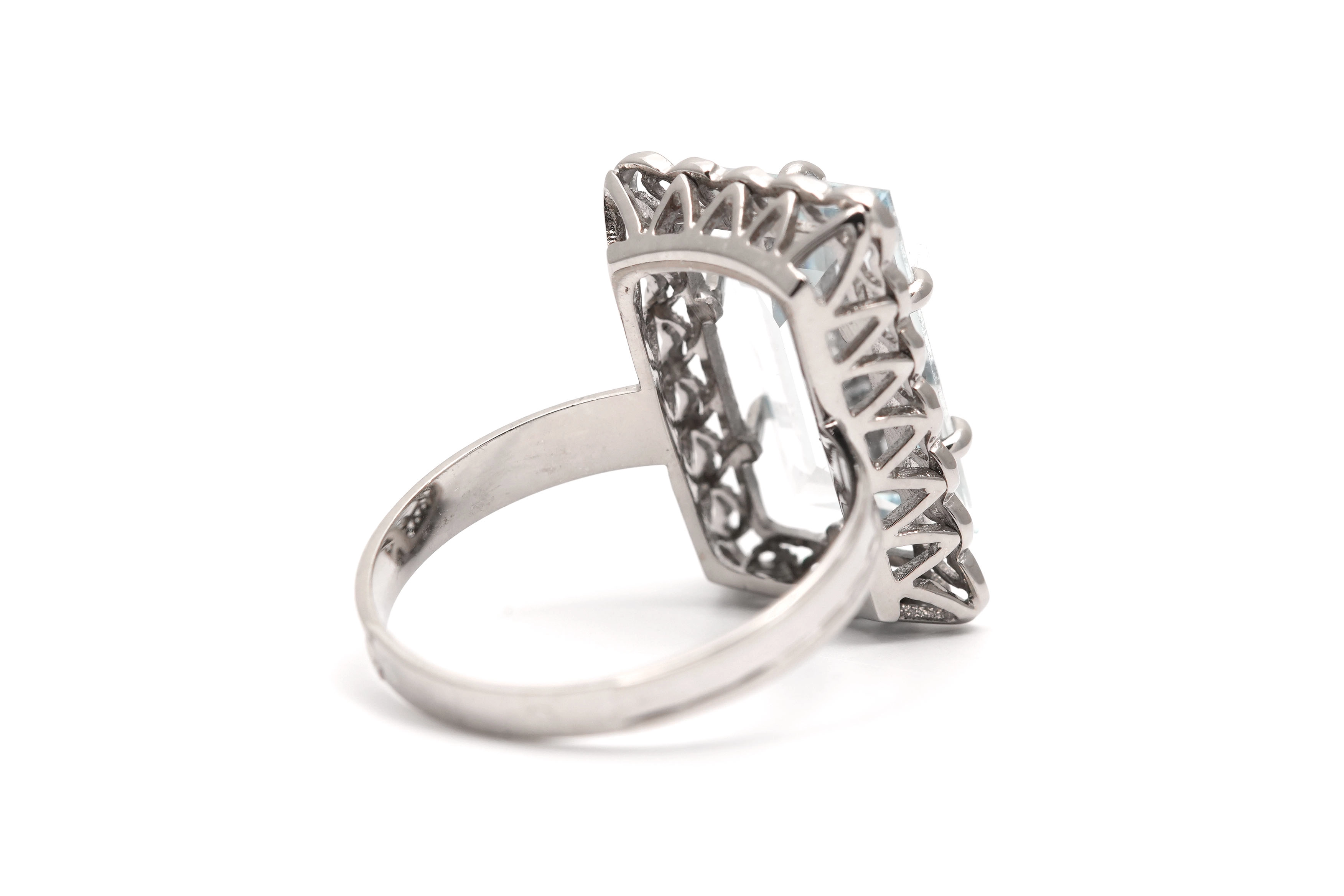Bague Art Déco en or blanc 18 carats sertie d'une aigue marine - - 5
