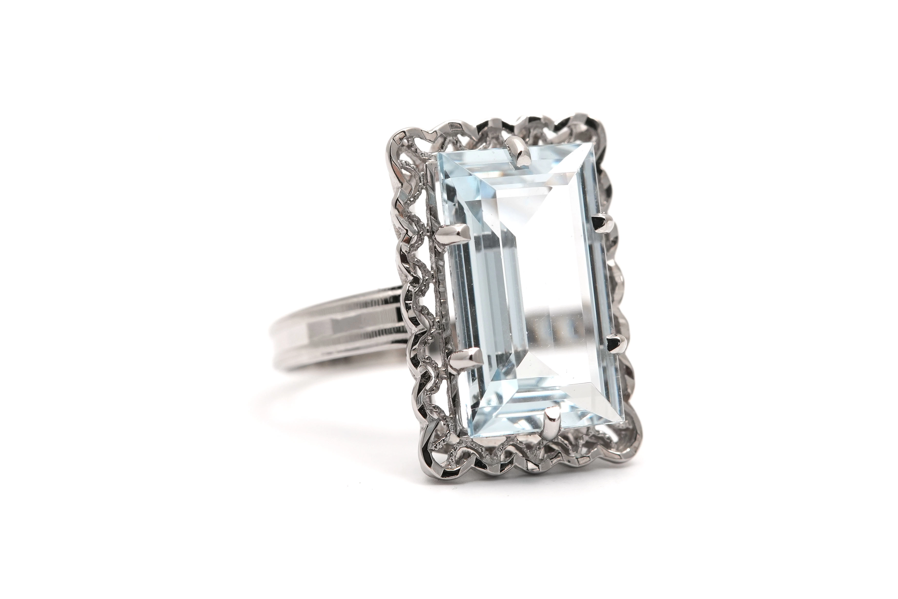 Bague Art Déco en or blanc 18 carats sertie d'une aigue marine - - 6