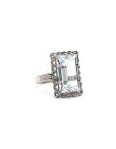 Bague Art Déco en or blanc 18 carats sertie d'une aigue marine - - 6