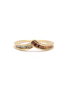 Bague contemporaine en or jaune 9 carats sertie de diamants taille "8/8" et "baguette" - - 1