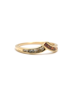 Bague contemporaine en or jaune 9 carats sertie de diamants taille "8/8" et "baguette" - - 6