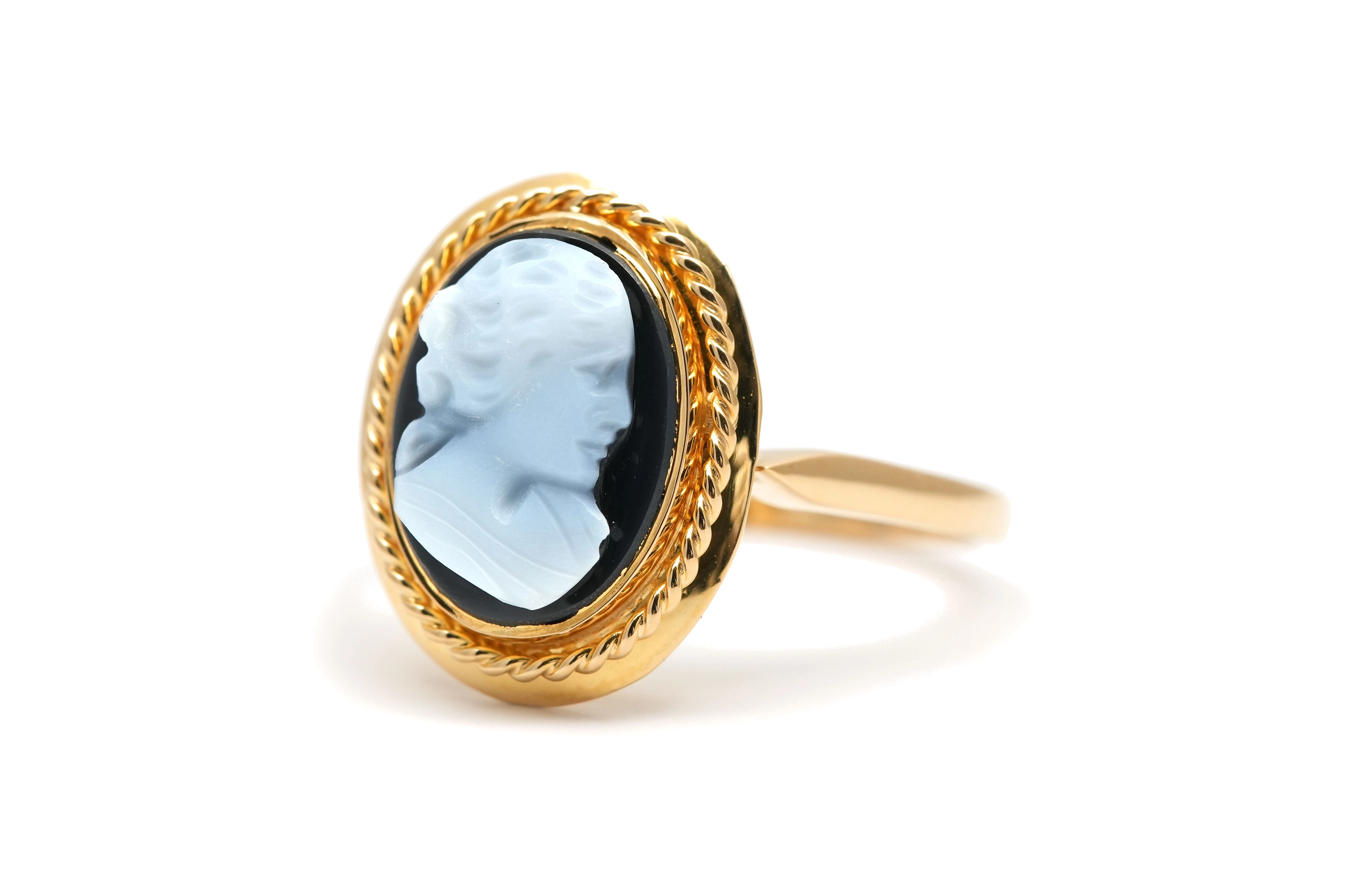 Bague Années 50 en or jaune 18 carats sertie d'un camée en agate - - 2