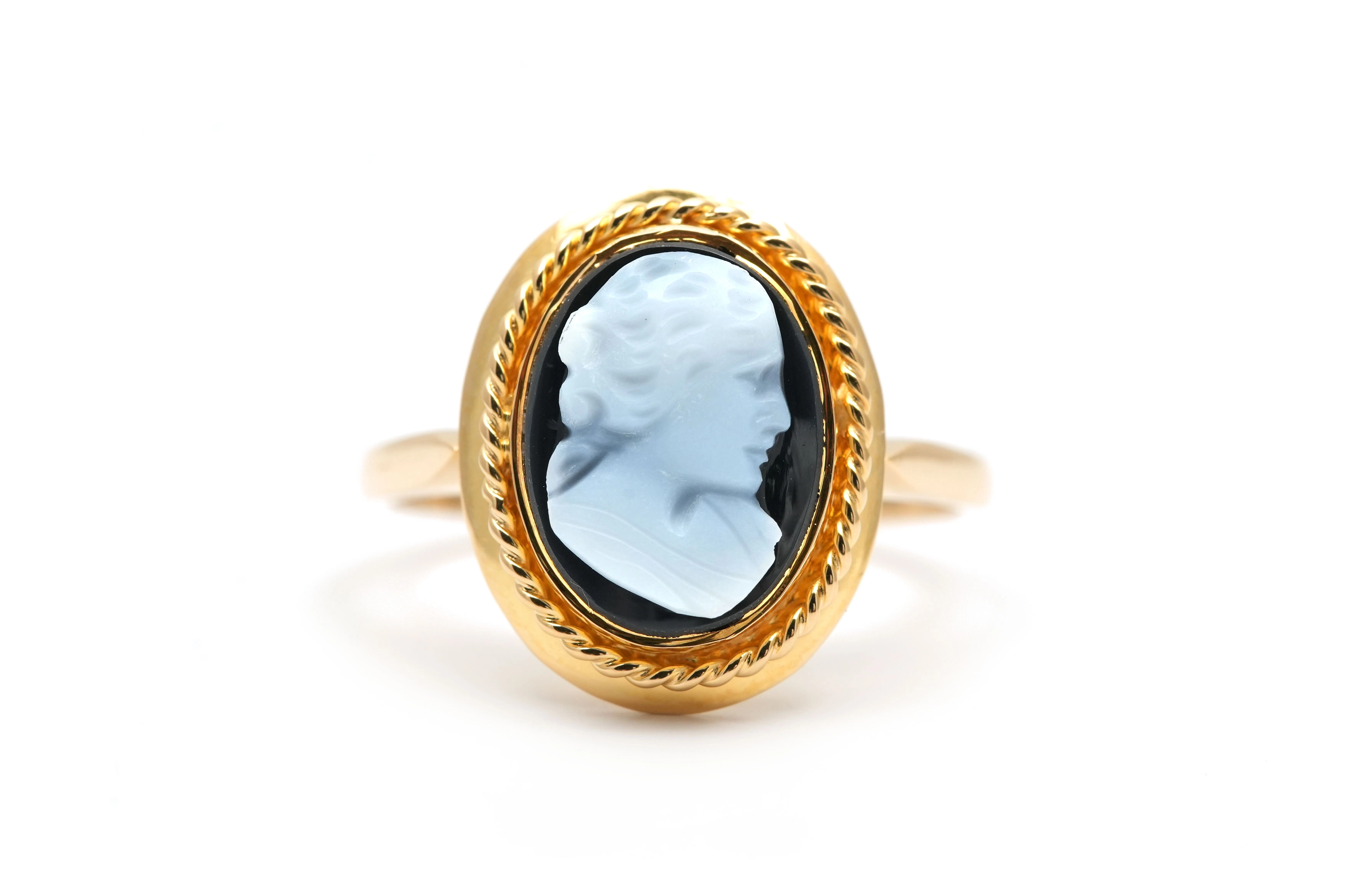 Bague Années 50 en or jaune 18 carats sertie d'un camée en agate - - 1