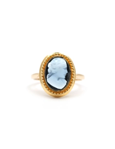 Bague Années 50 en or jaune 18 carats sertie d'un camée en agate - - 1