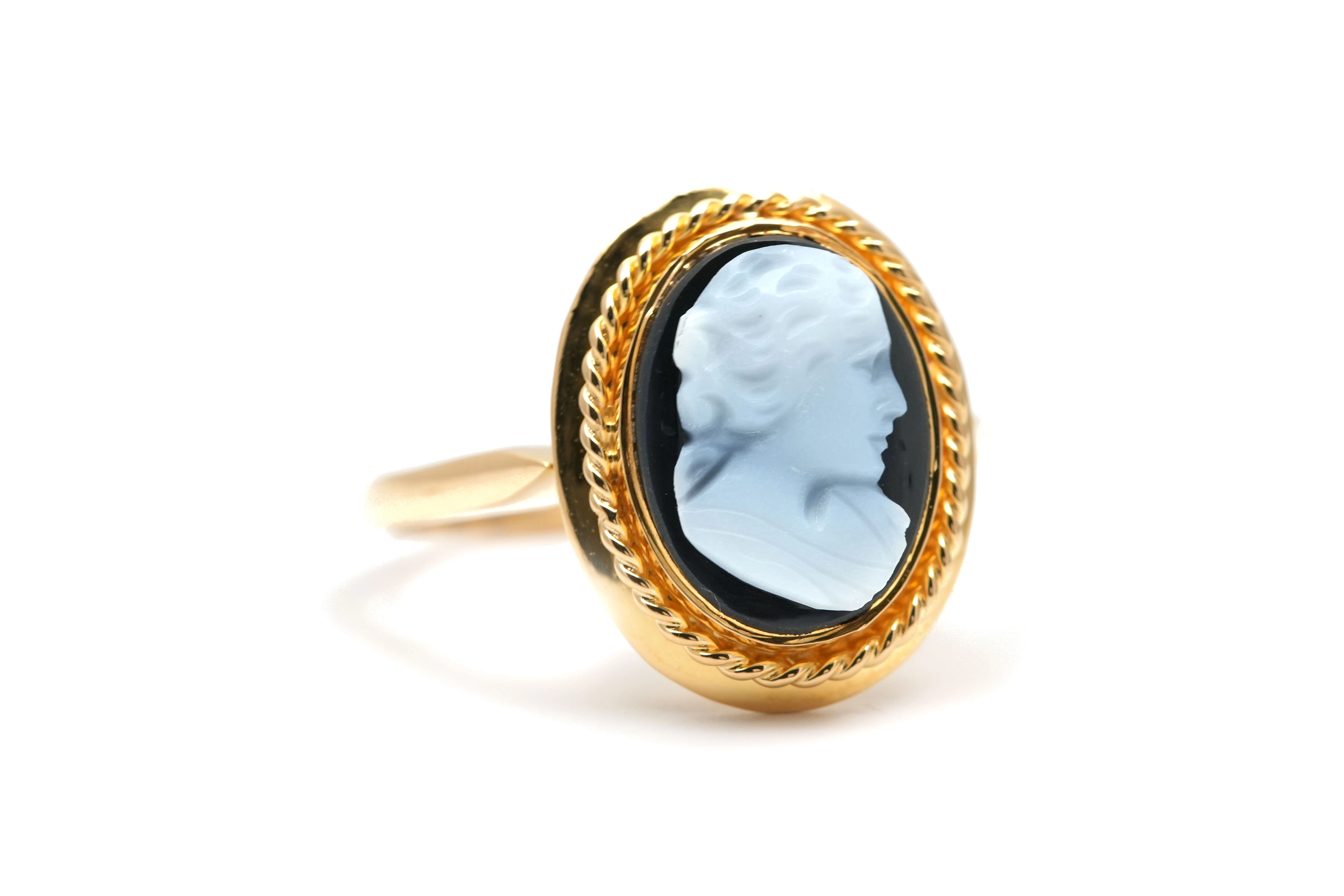 Bague Années 50 en or jaune 18 carats sertie d'un camée en agate - - 6