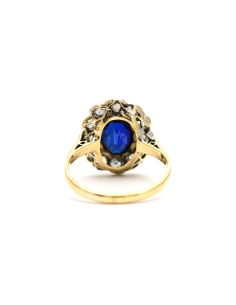 Bague Art Déco en or jaune et blanc 18 carats sertie d'un saphir de synthèse et de diamants taille "rose" - - 4