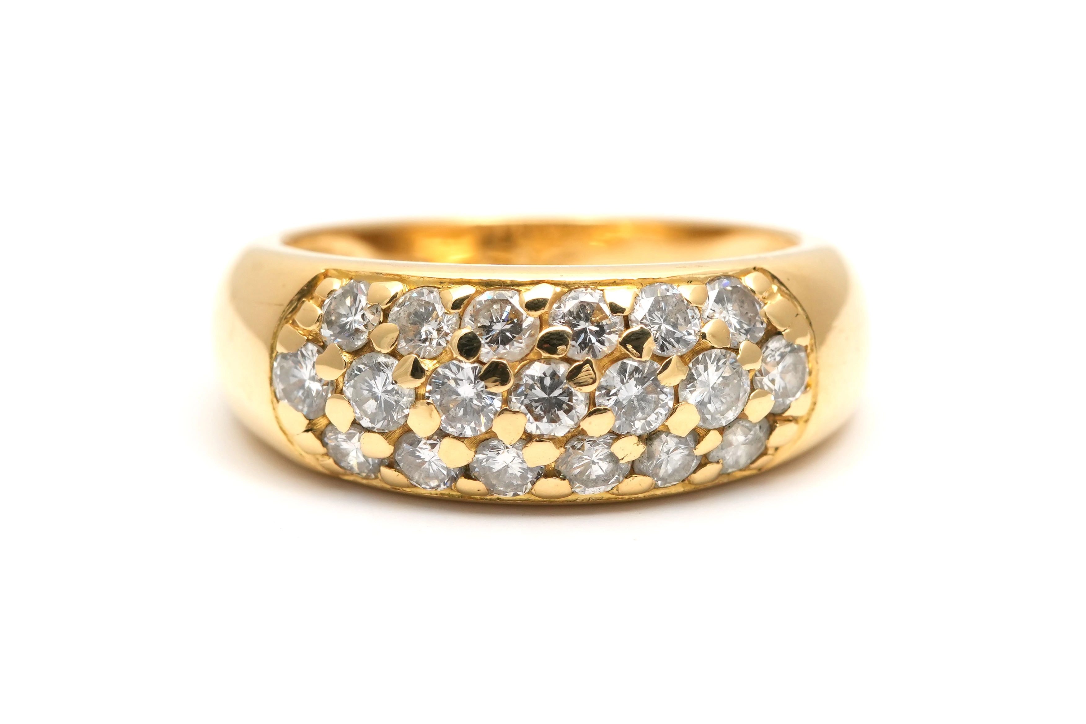 Bague contemporaine en or jaune 18 carats sertie de diamants taille "brillant" (+- 0.95ct) - - 1