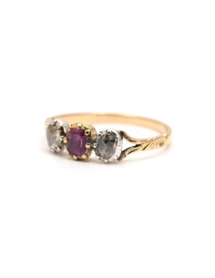 Bague Art Nouveau en or jaune 18 carats sertie d'un rubis et de diamants taille "rose" - - 2