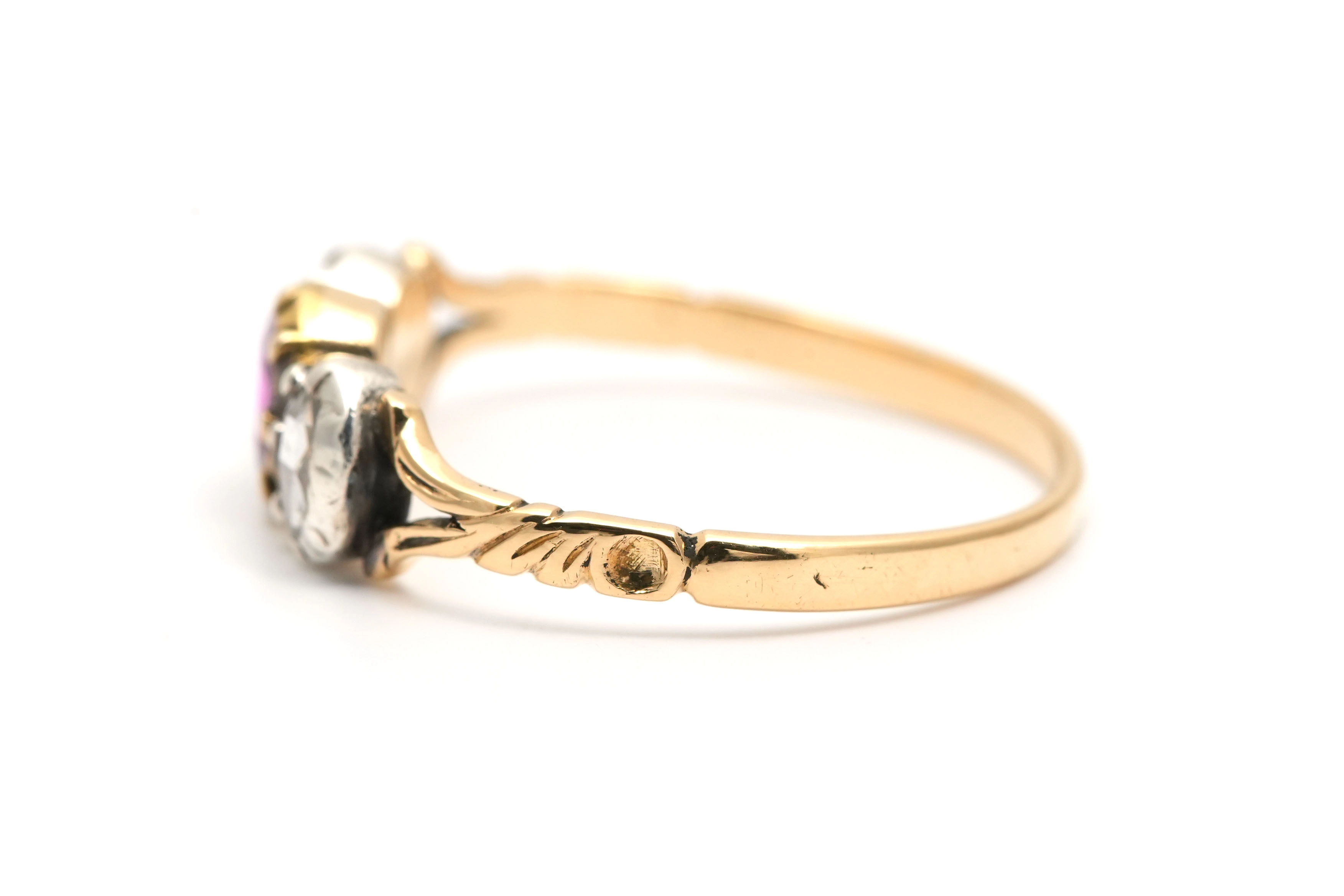 Bague Art Nouveau en or jaune 18 carats sertie d'un rubis et de diamants taille "rose" - - 3