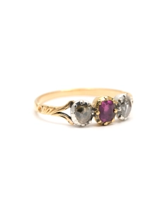Bague Art Nouveau en or jaune 18 carats sertie d'un rubis et de diamants taille "rose" - - 6