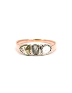 Bague Art Déco en or jaune 18 carats et argent sertie de diamants taille "rose" - - 1