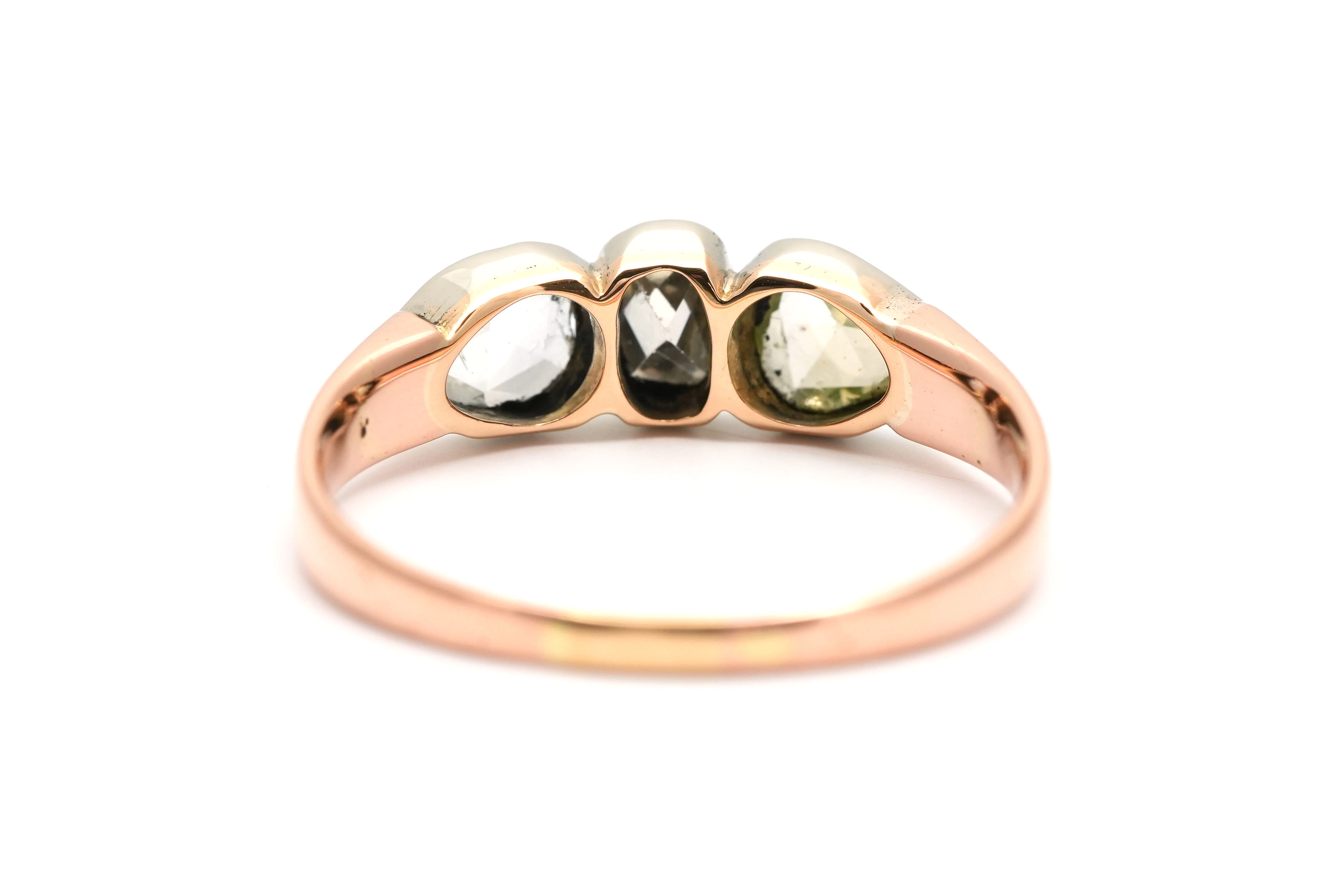 Bague Art Déco en or jaune 18 carats et argent sertie de diamants taille "rose" - - 4