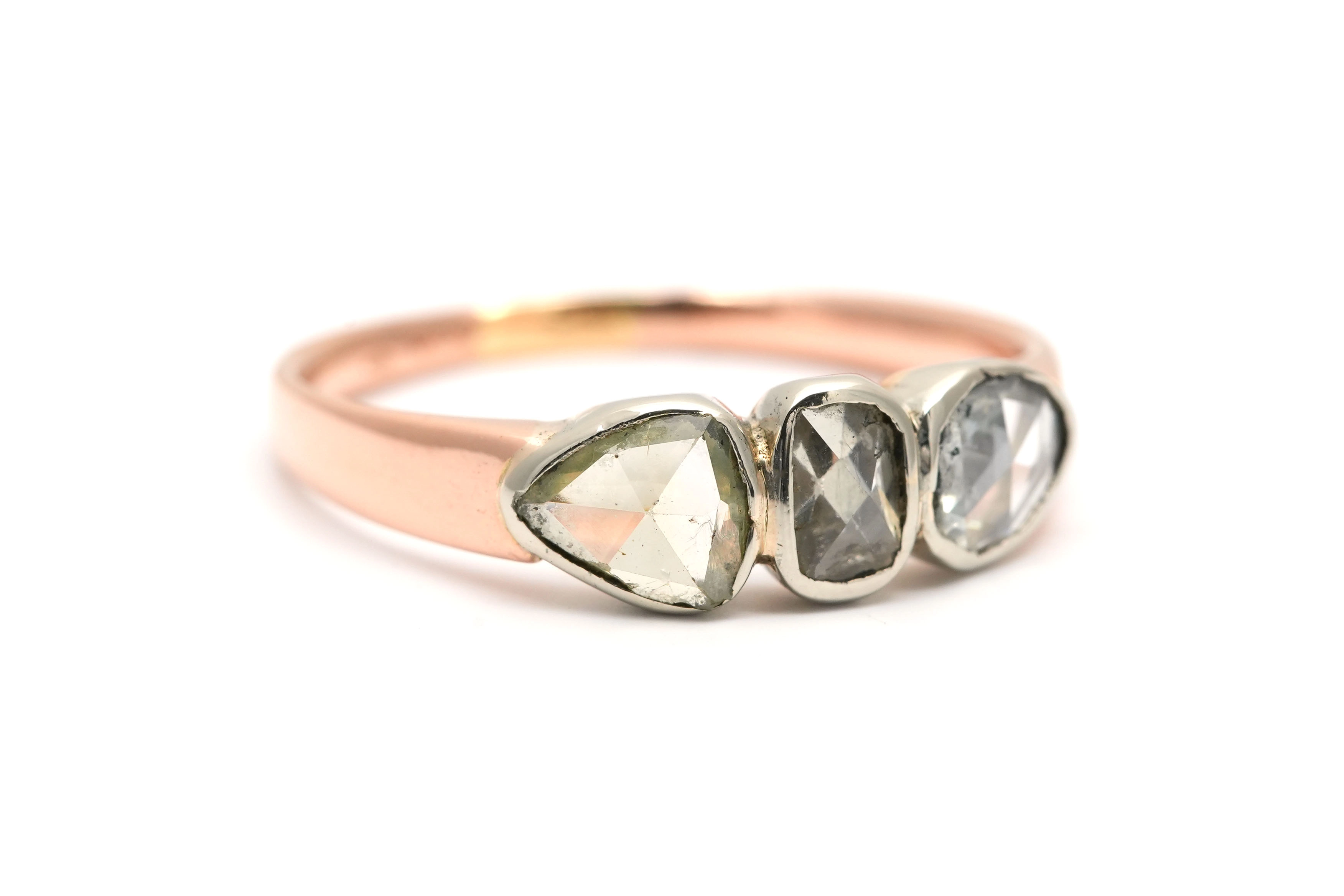 Bague Art Déco en or jaune 18 carats et argent sertie de diamants taille "rose" - - 6