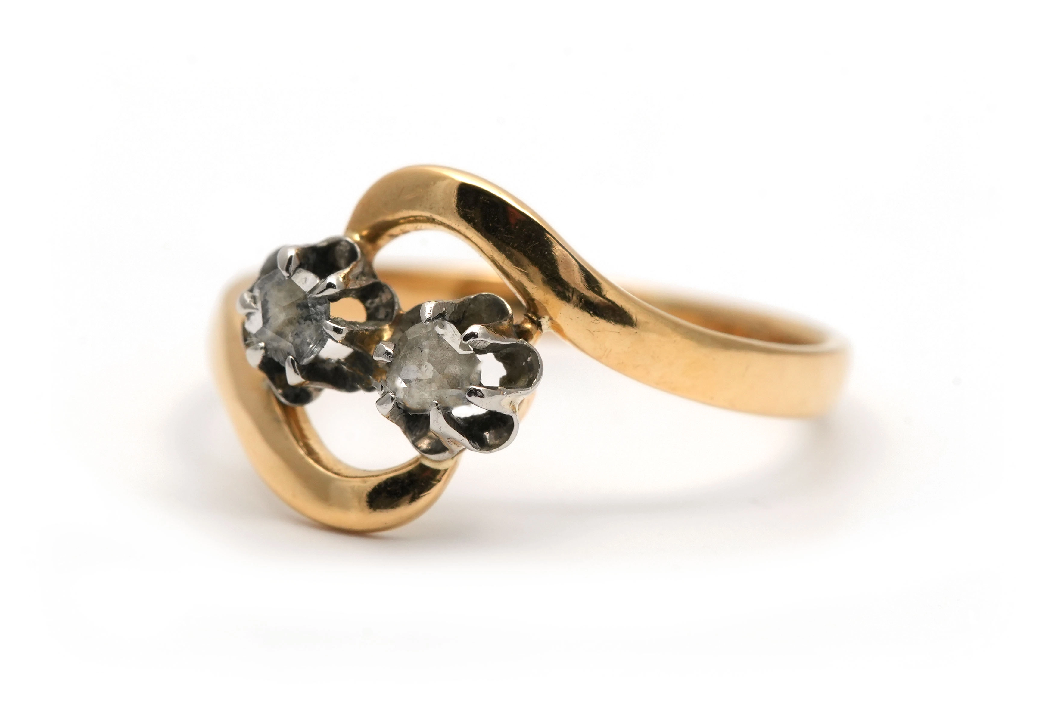 Bague Art Nouveau en or jaune 18 carats sertie de diamants taille "rose" - - 2