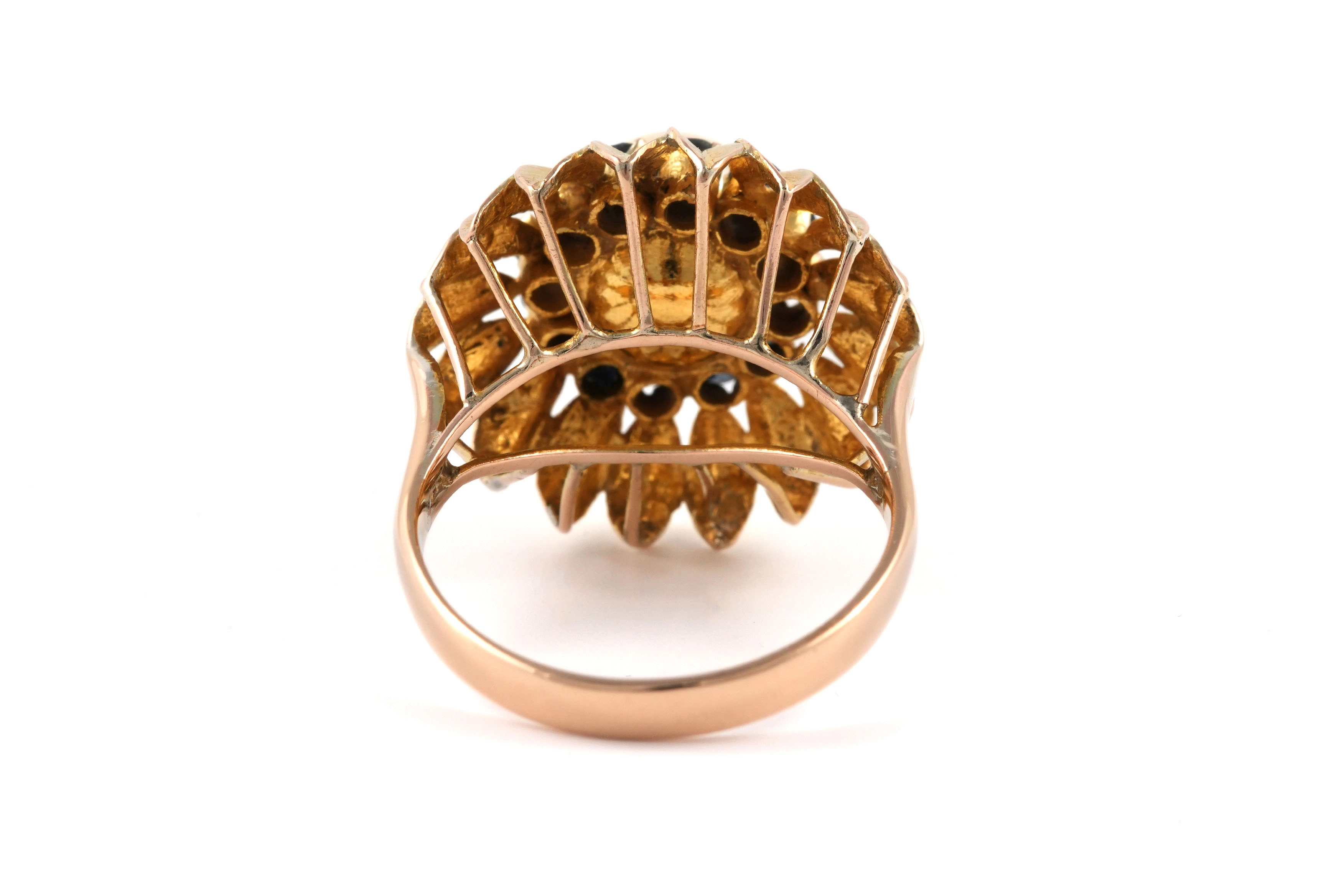 Bague Années 50 en or jaune 14 carats sertie d'un perle et de saphirs - - 4