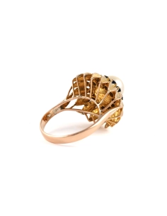 Bague Années 50 en or jaune 14 carats sertie d'un perle et de saphirs - - 5