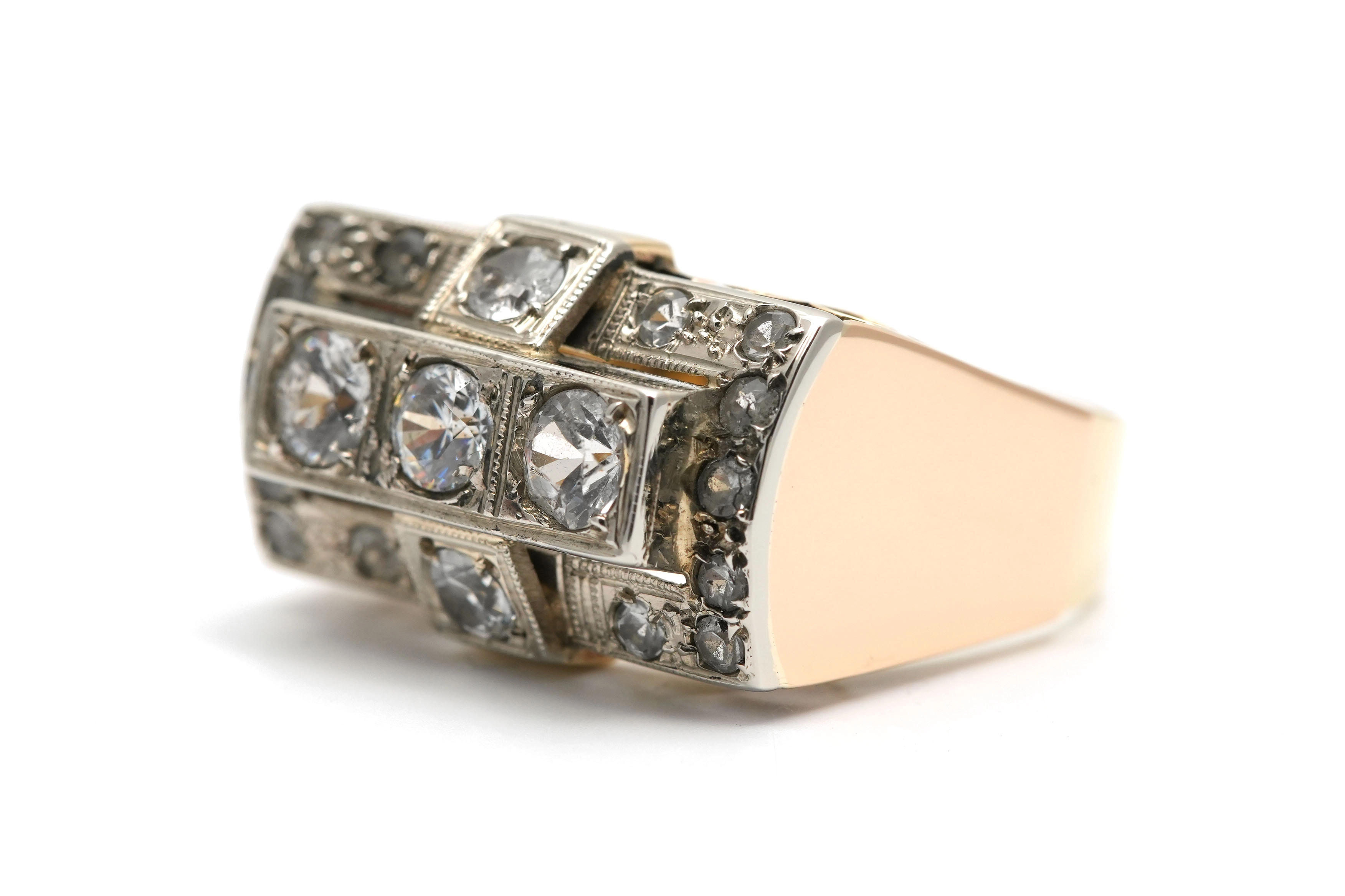 Bague Art Déco en or jaune 9 carats sertie de saphirs de synthèse - - 2