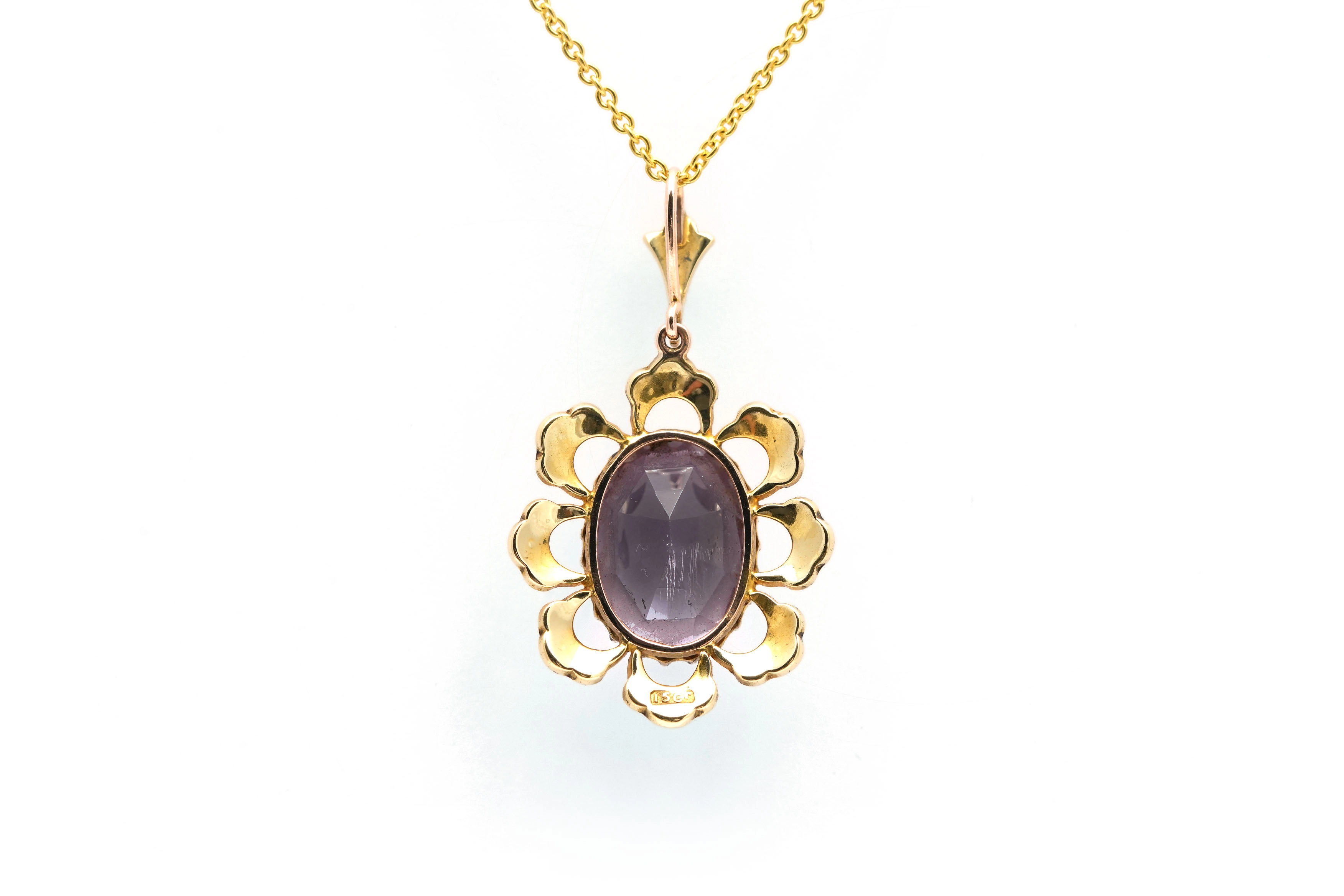 Pendentif Art Nouveau en or jaune 14 carats serti d'une améthyste et de perles - - 6
