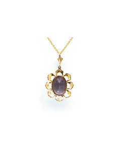 Pendentif Art Nouveau en or jaune 14 carats serti d'une améthyste et de perles - - 6
