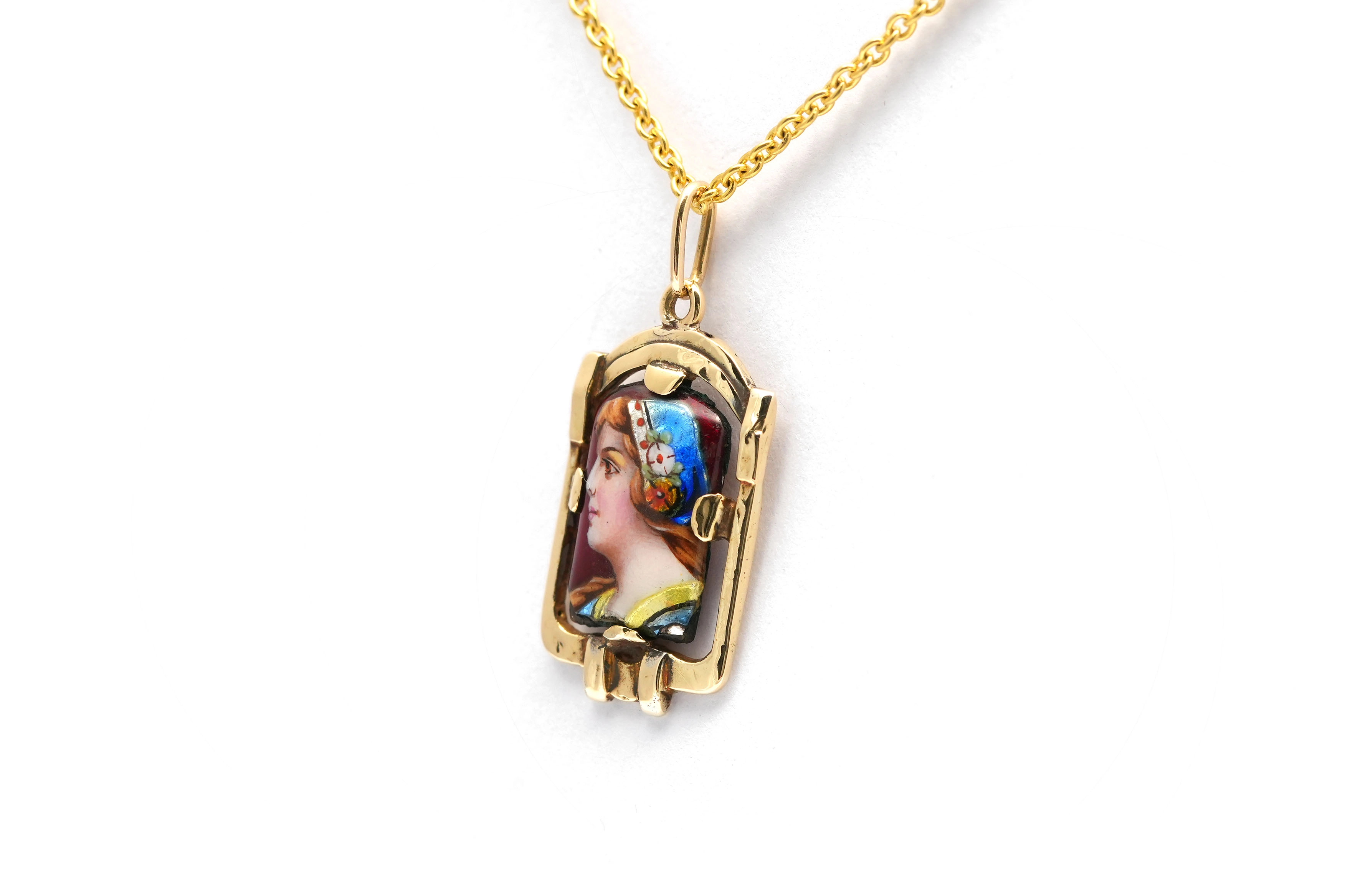 Pendentif Art Déco en or jaune 18 carats et émail de Limoges - - 2