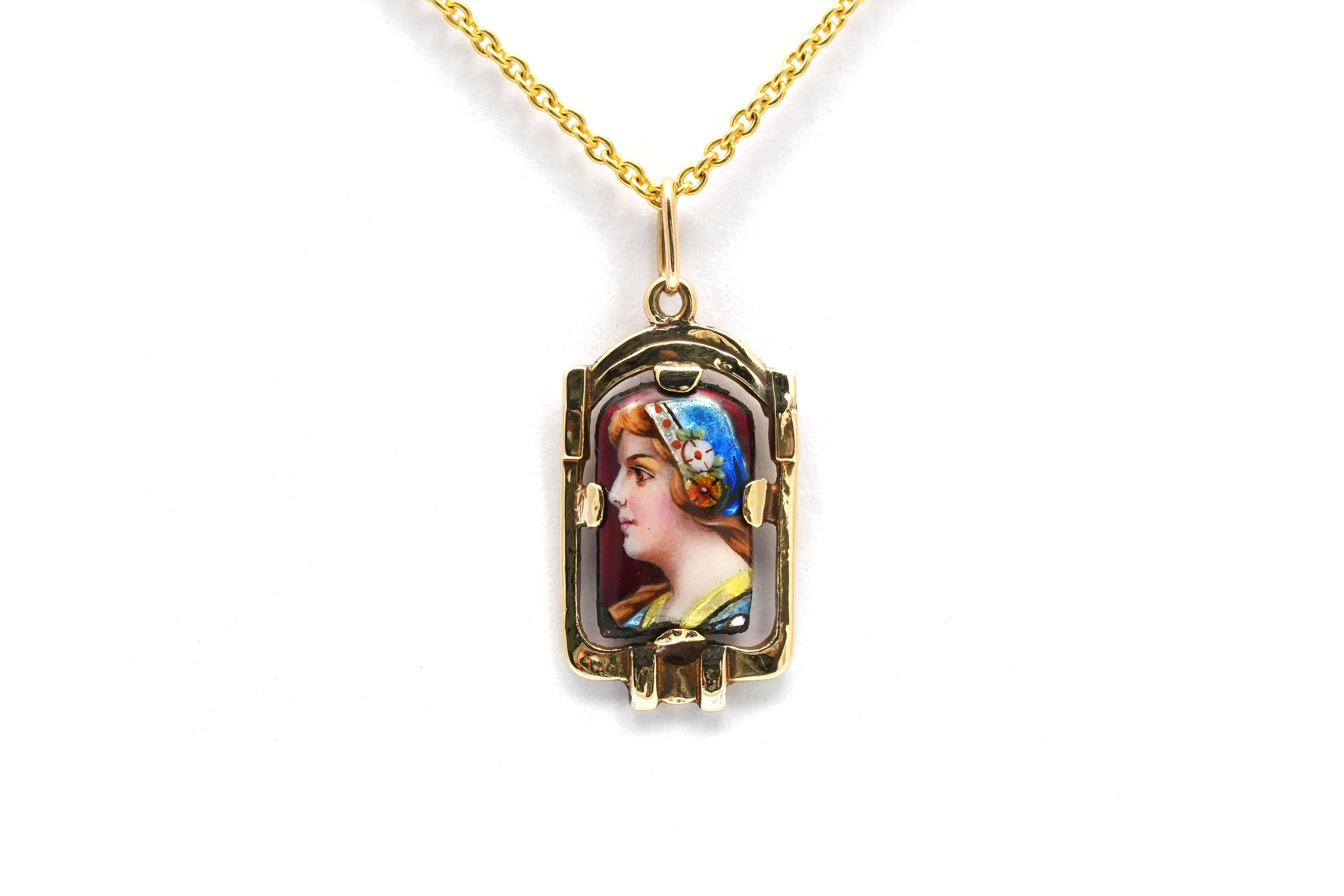 Pendentif Art Déco en or jaune 18 carats et émail de Limoges - - 1