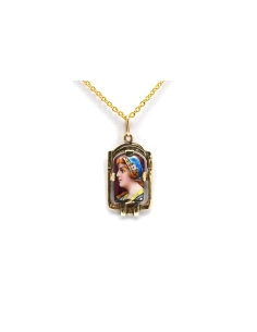 Pendentif Art Déco en or jaune 18 carats et émail de Limoges - - 1