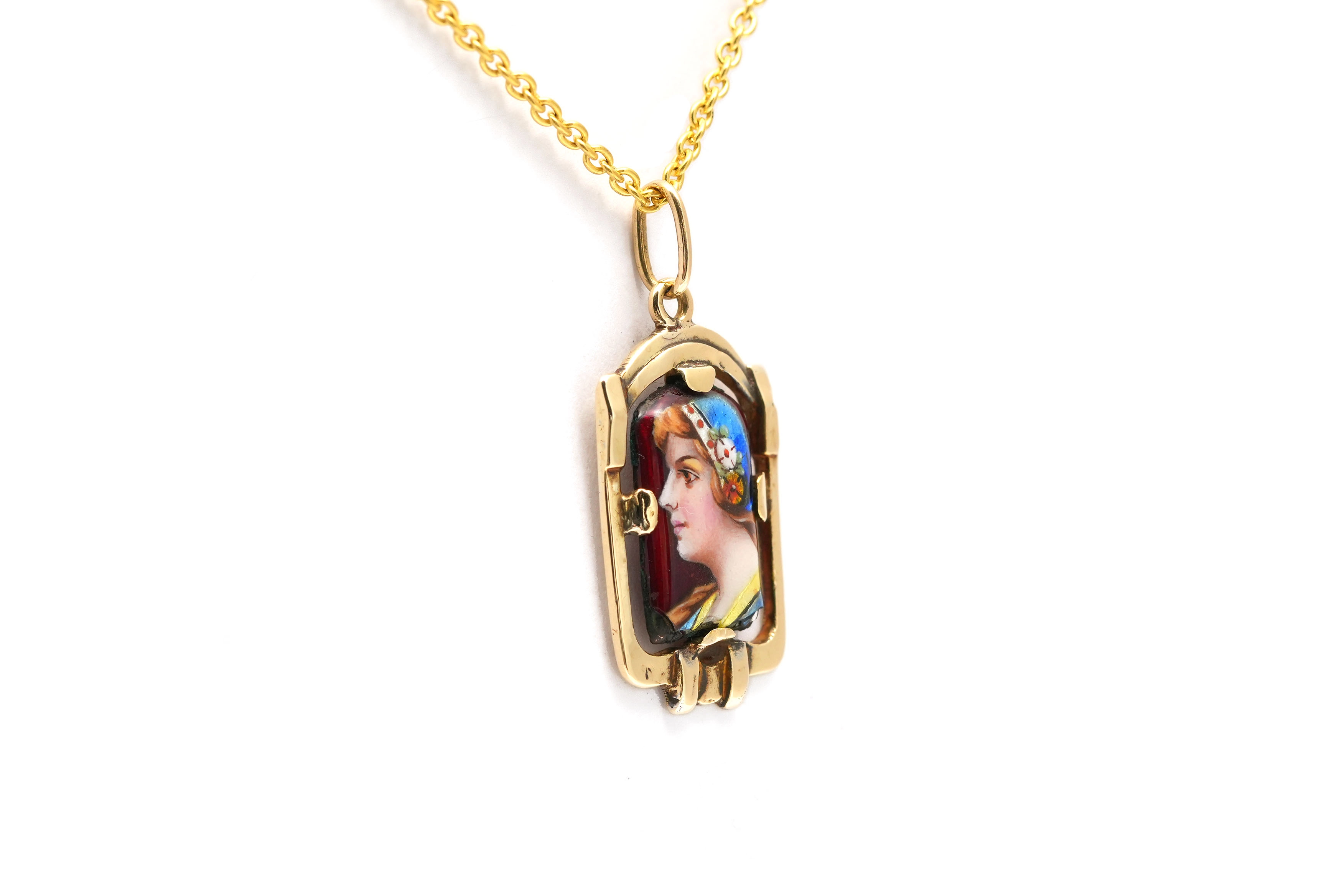 Pendentif Art Déco en or jaune 18 carats et émail de Limoges - - 4