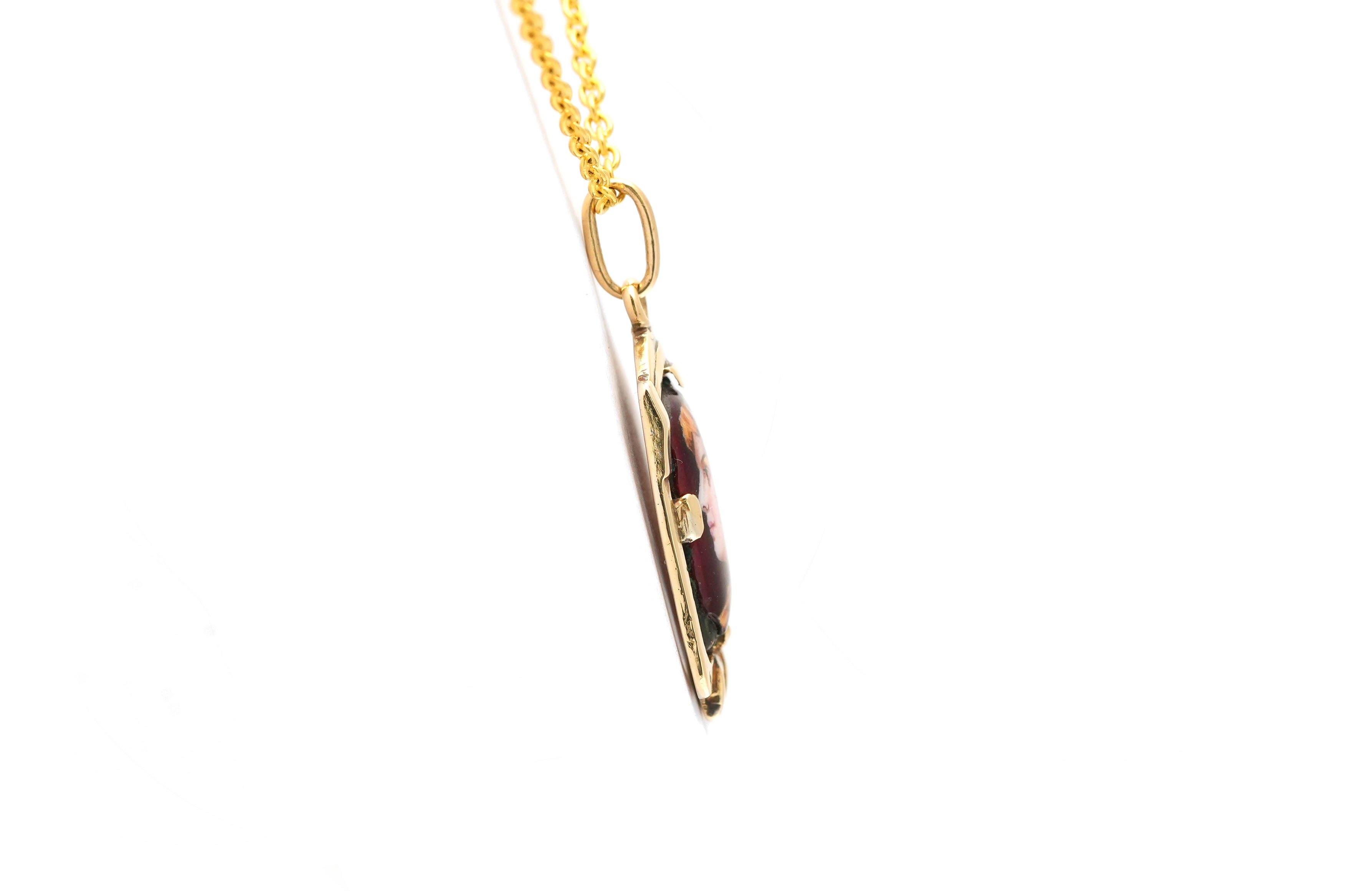 Pendentif Art Déco en or jaune 18 carats et émail de Limoges - - 5