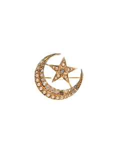 Broche Napoléon III en or jaune 14 carats sertie de perles et de strass - - 1