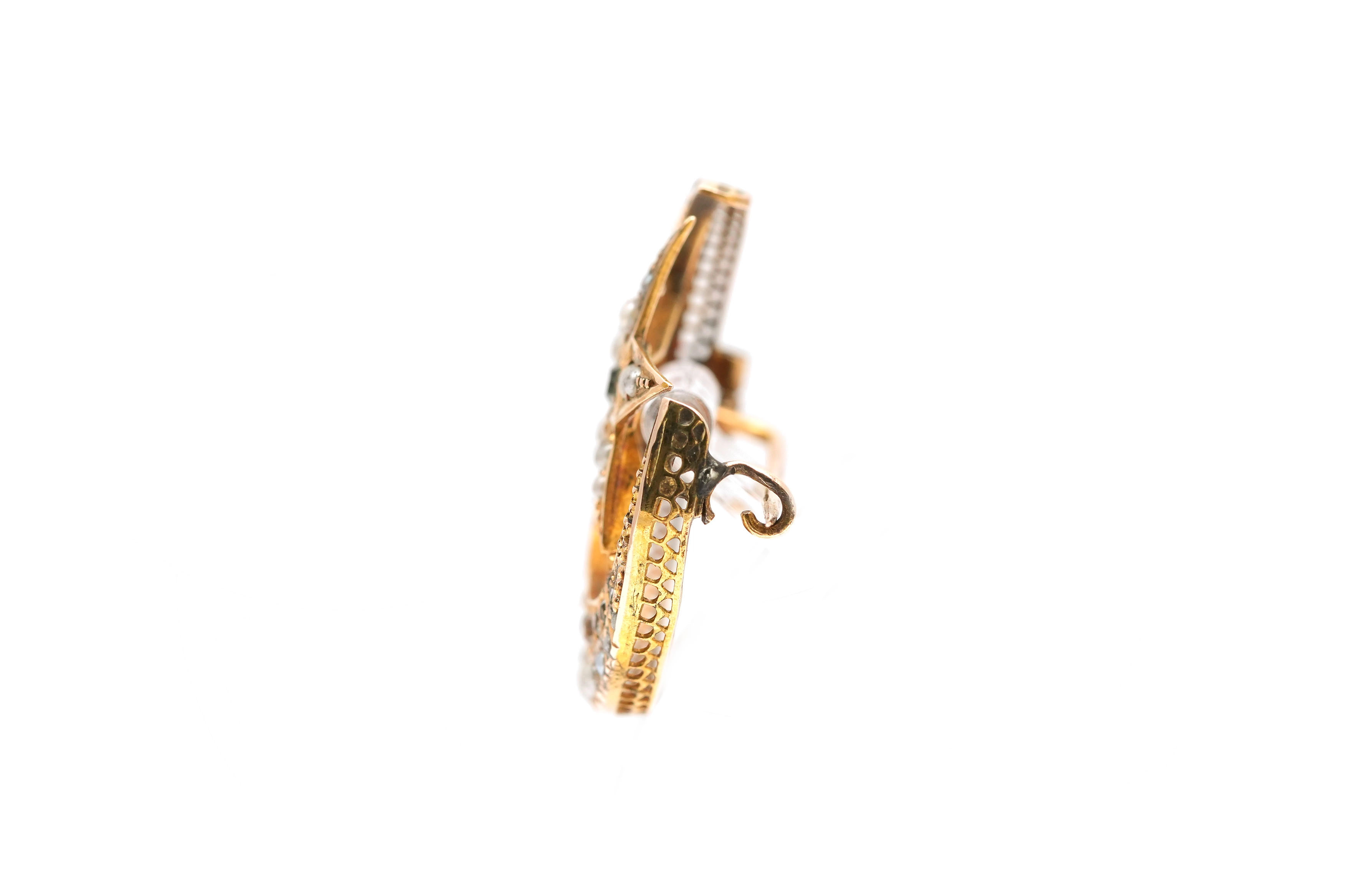 Broche Napoléon III en or jaune 14 carats sertie de perles et de strass - - 3