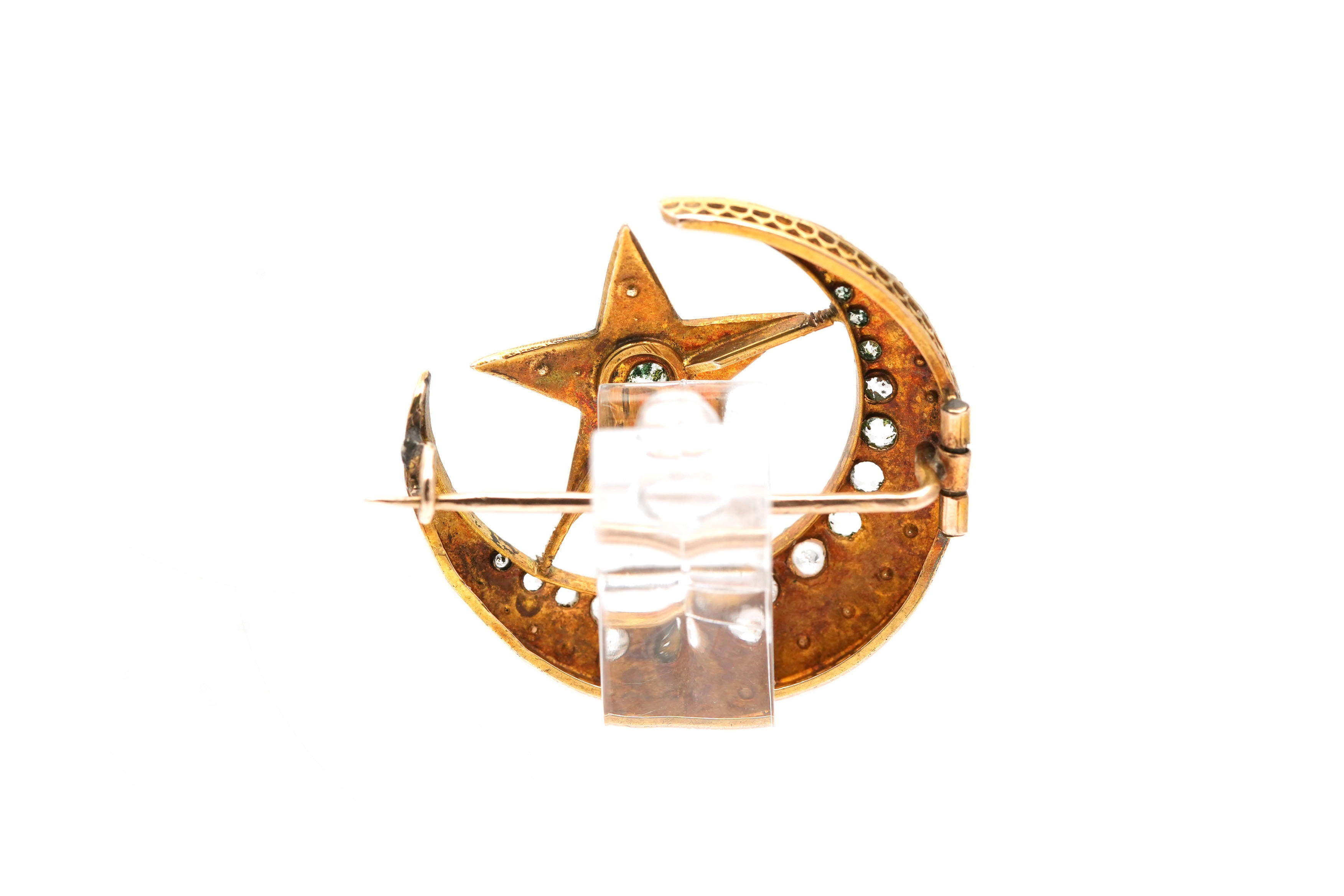 Broche Napoléon III en or jaune 14 carats sertie de perles et de strass - - 4