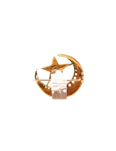 Broche Napoléon III en or jaune 14 carats sertie de perles et de strass - - 4