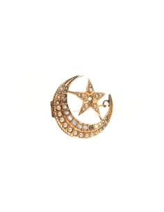 Broche Napoléon III en or jaune 14 carats sertie de perles et de strass - - 6