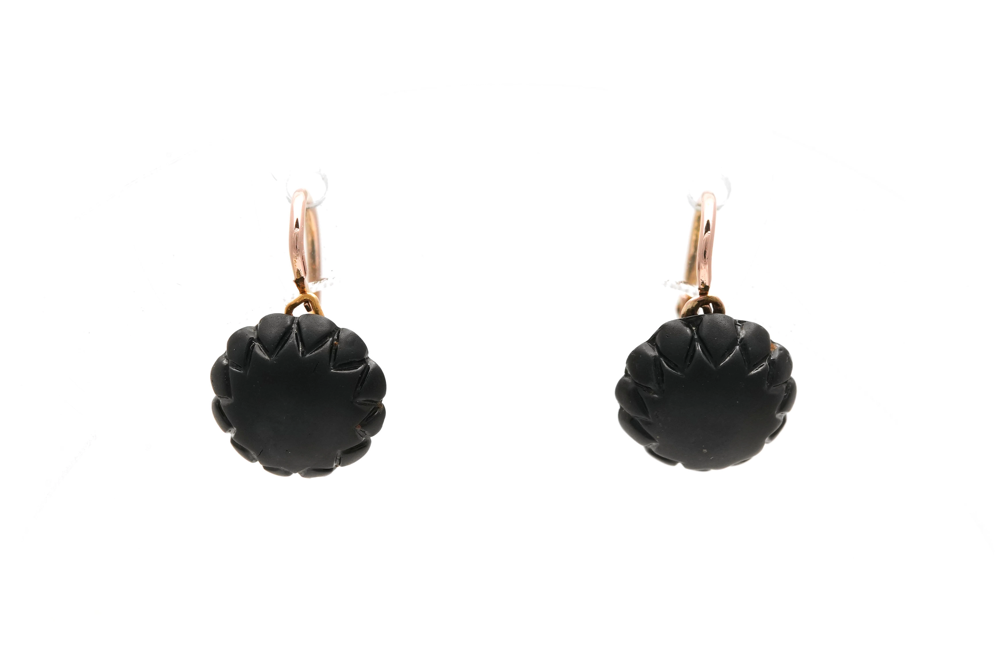 Boucles d'oreilles de deuil Napoléon III en or jaune 18 carats serties de geais - - 1