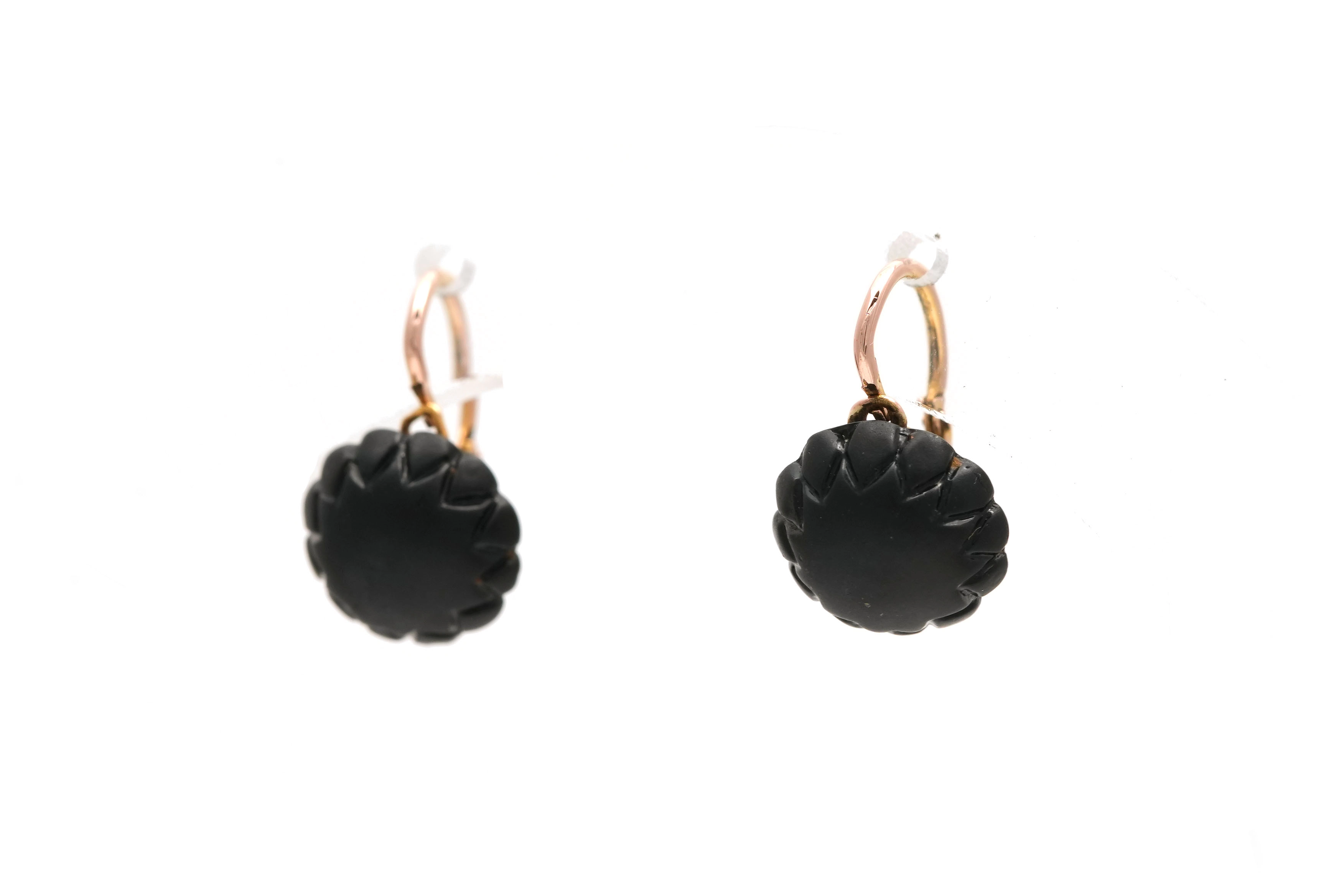 Boucles d'oreilles de deuil Napoléon III en or jaune 18 carats serties de geais - - 2