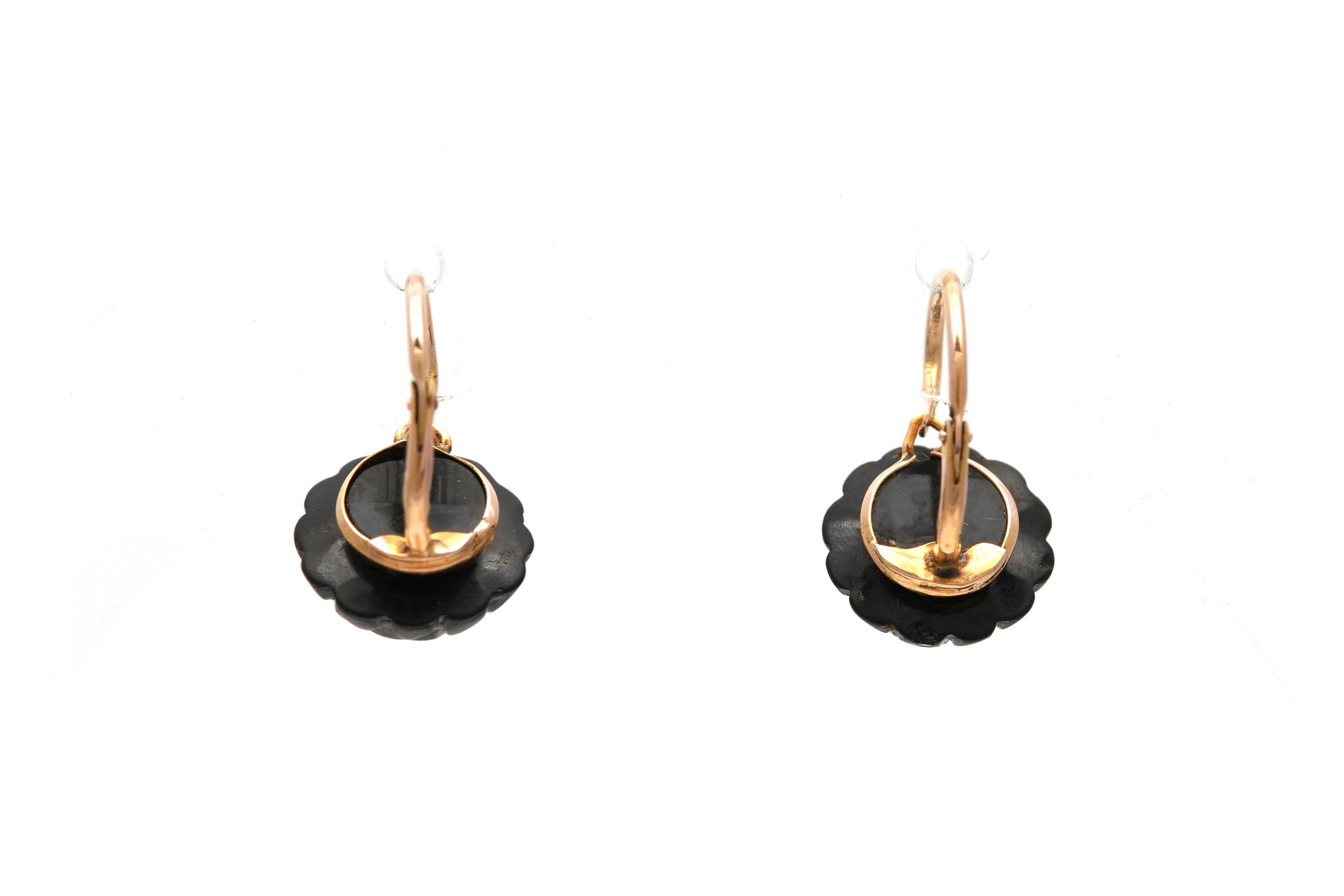 Boucles d'oreilles de deuil Napoléon III en or jaune 18 carats serties de geais - - 4